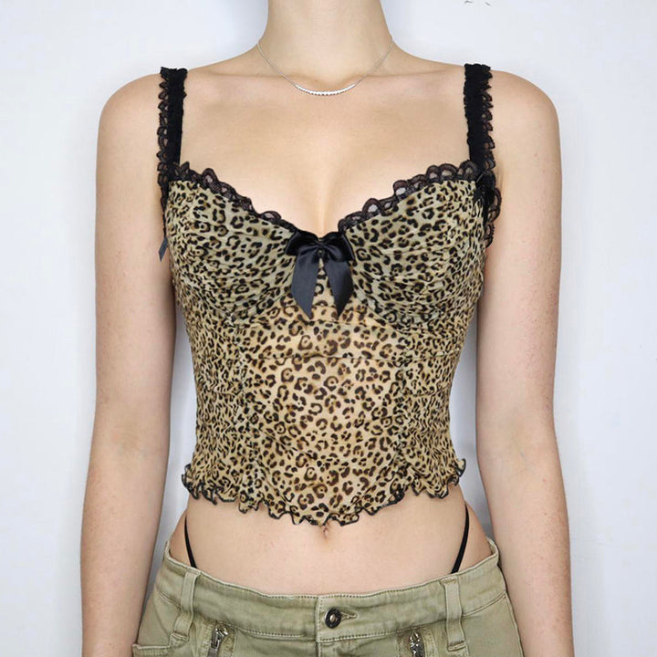 Toby Leopard Print Mesh Crop Top