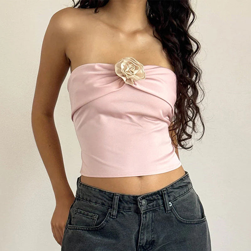 Mikah Floral Detailed Strapless Top